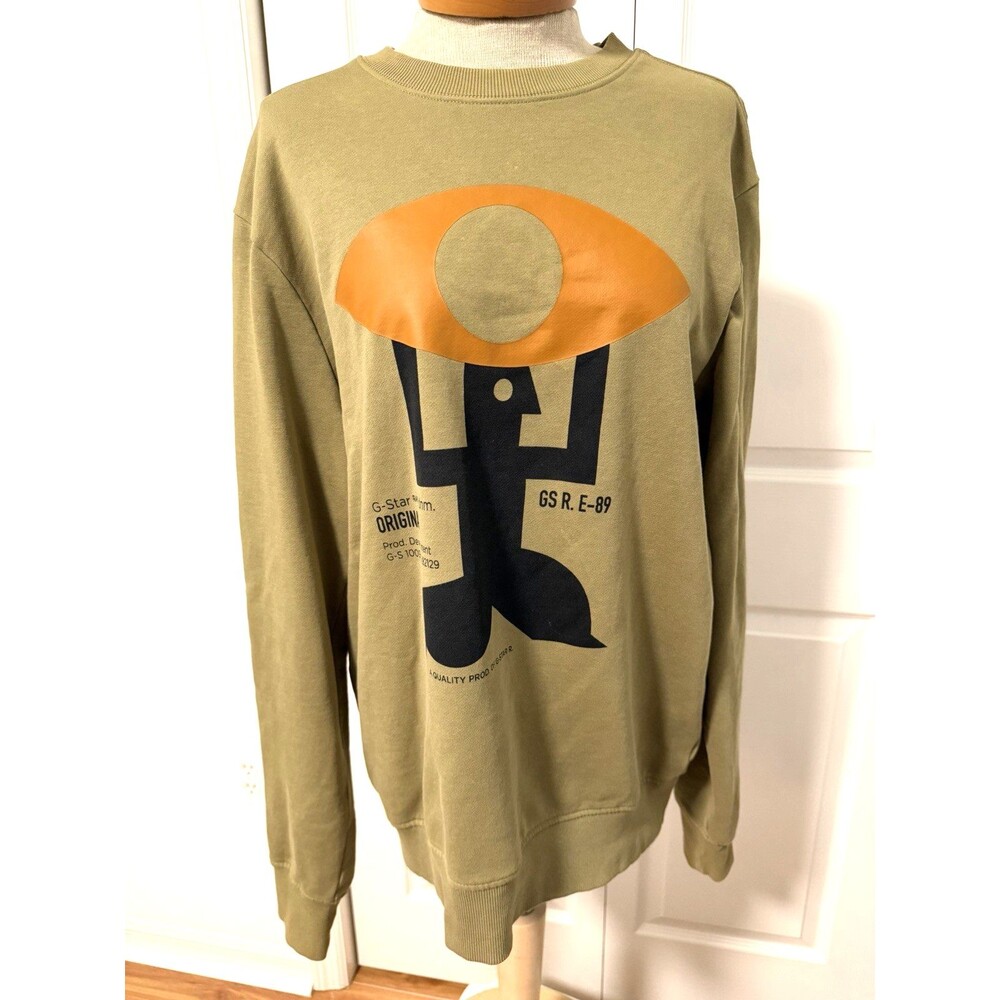 G Star Raw Crew Neck Sweatshirt Men’s Medium Olive Green Rare Logo Streetwear